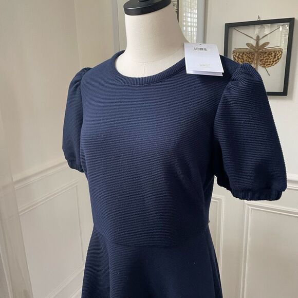 NWT Gal Meets Glam Kristen Dress Pouf Short Sleeve Fit and Flare Navy Blue  8 - Picture 3 of 10